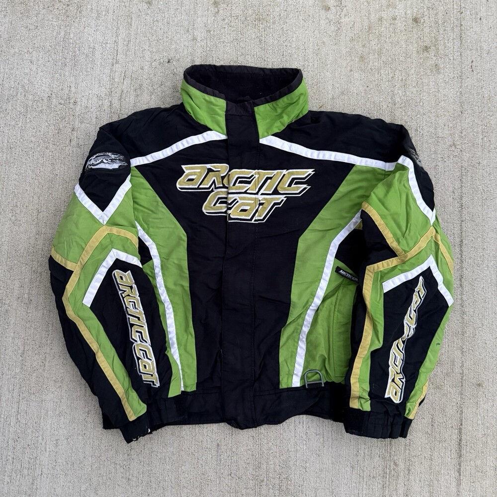 Vintage Arctic Cat Arcticwear Spell Out Green Snowmobile Jacket Mens Sz M READ